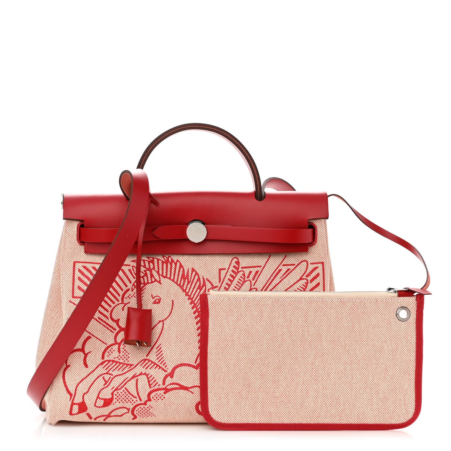 Hermes Vache Hunter Toile Pegase Pop Herbag Zip Retourne 31 PM Rouge Piment 1 of 10