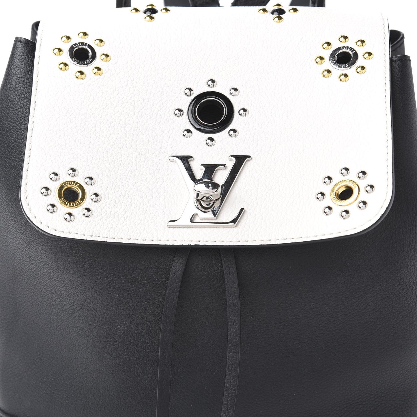 Calfskin Mechanical Flowers Lockme Backpack Black White