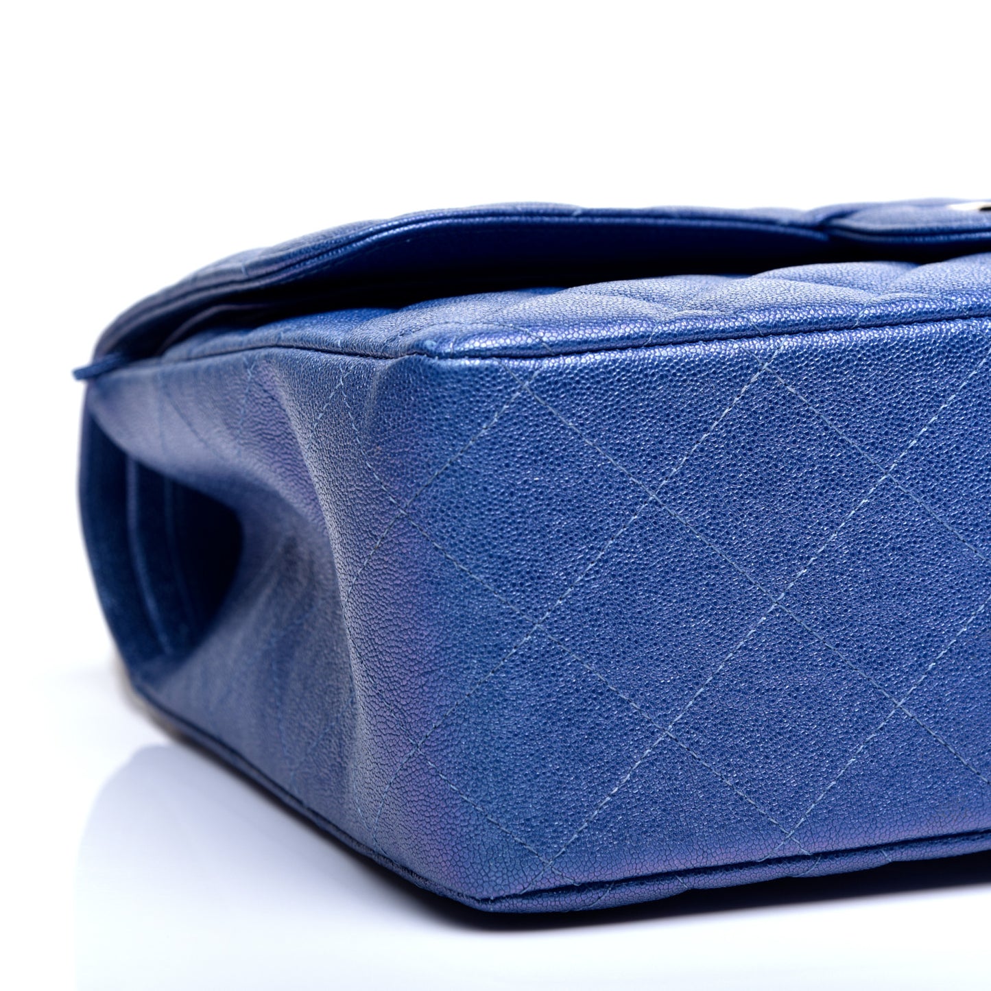 Iridescent Caviar Quilted Jumbo Double Flap Dark Blue