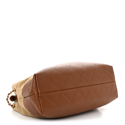 Chanel Suede Calfskin Shiny Lambskin Quilted Small Coco Base Shopping Bag Beige Camel 4 of 10