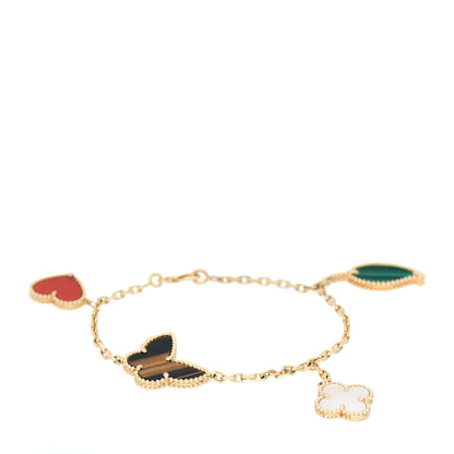 Van Cleef & Arpels 18K Yellow Gold Mother of Pearl Malachite Carnelian Tiger Eye 4 Motifs Lucky Alhambra Bracelet 1 of 4