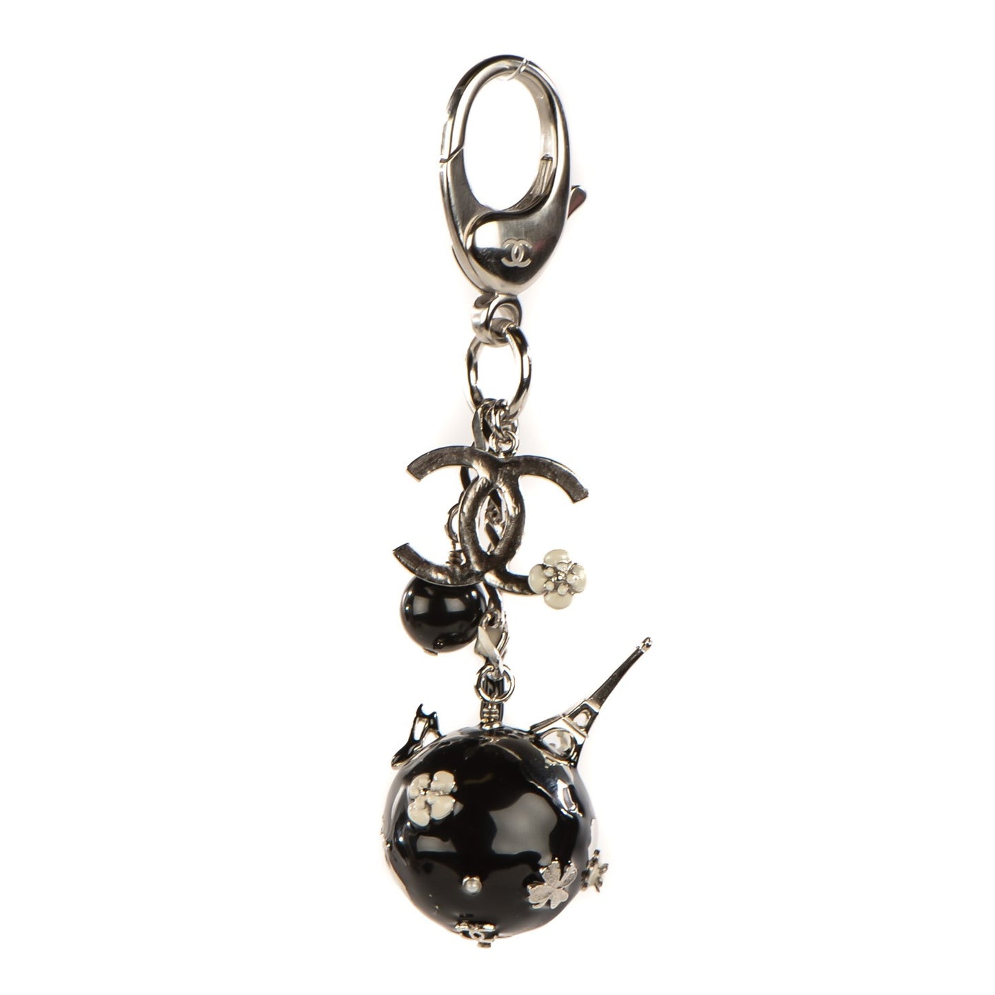 Pearl Enamel CC Camellia Globe Bag Charm Silver