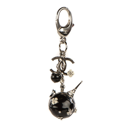 Chanel Pearl Enamel CC Camellia Globe Bag Charm Silver 1 of 6