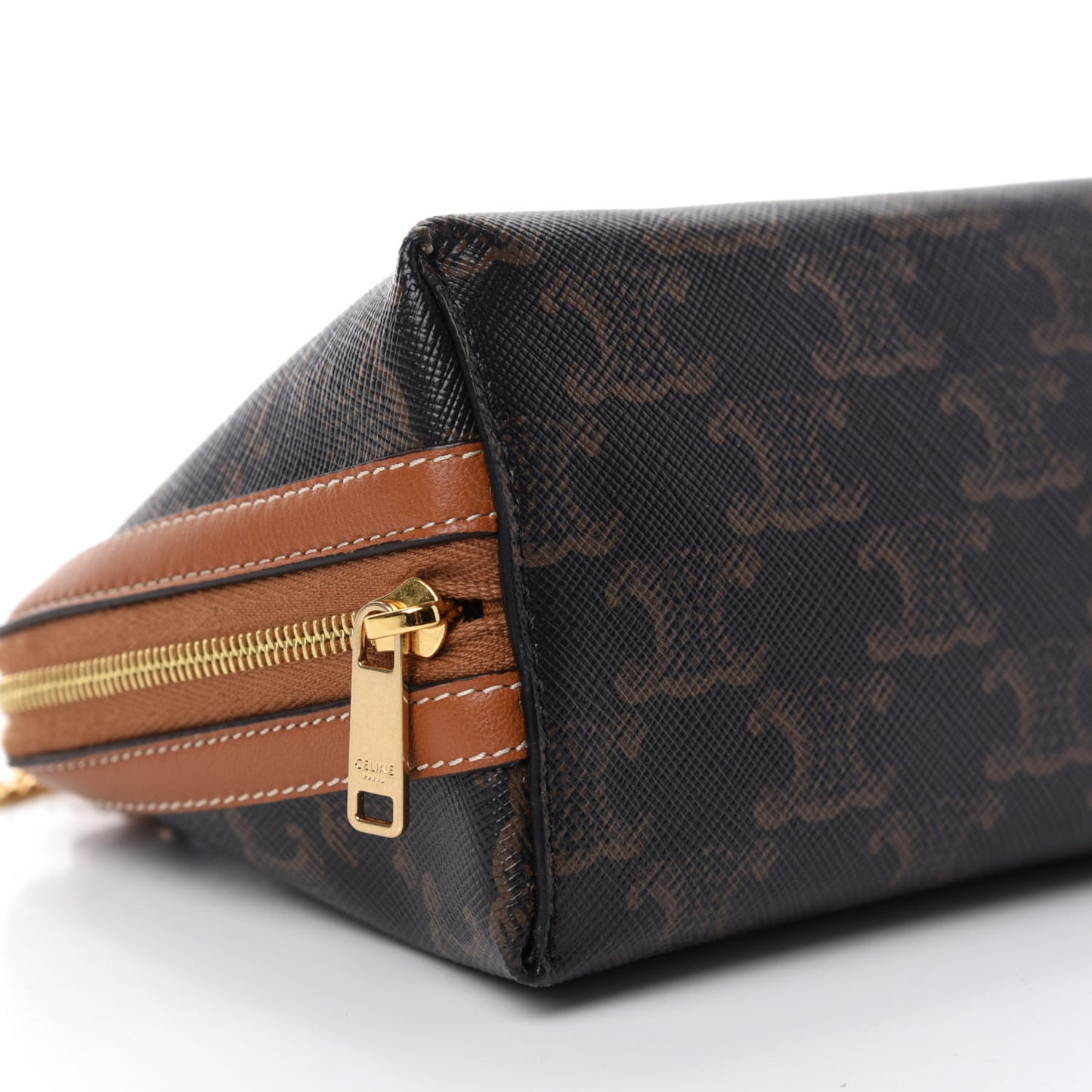 Triomphe Canvas Calfskin Mini Clutch on Chain Tan