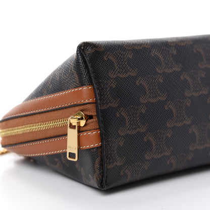 Celine Triomphe Canvas Calfskin Mini Clutch on Chain Tan 6 of 10
