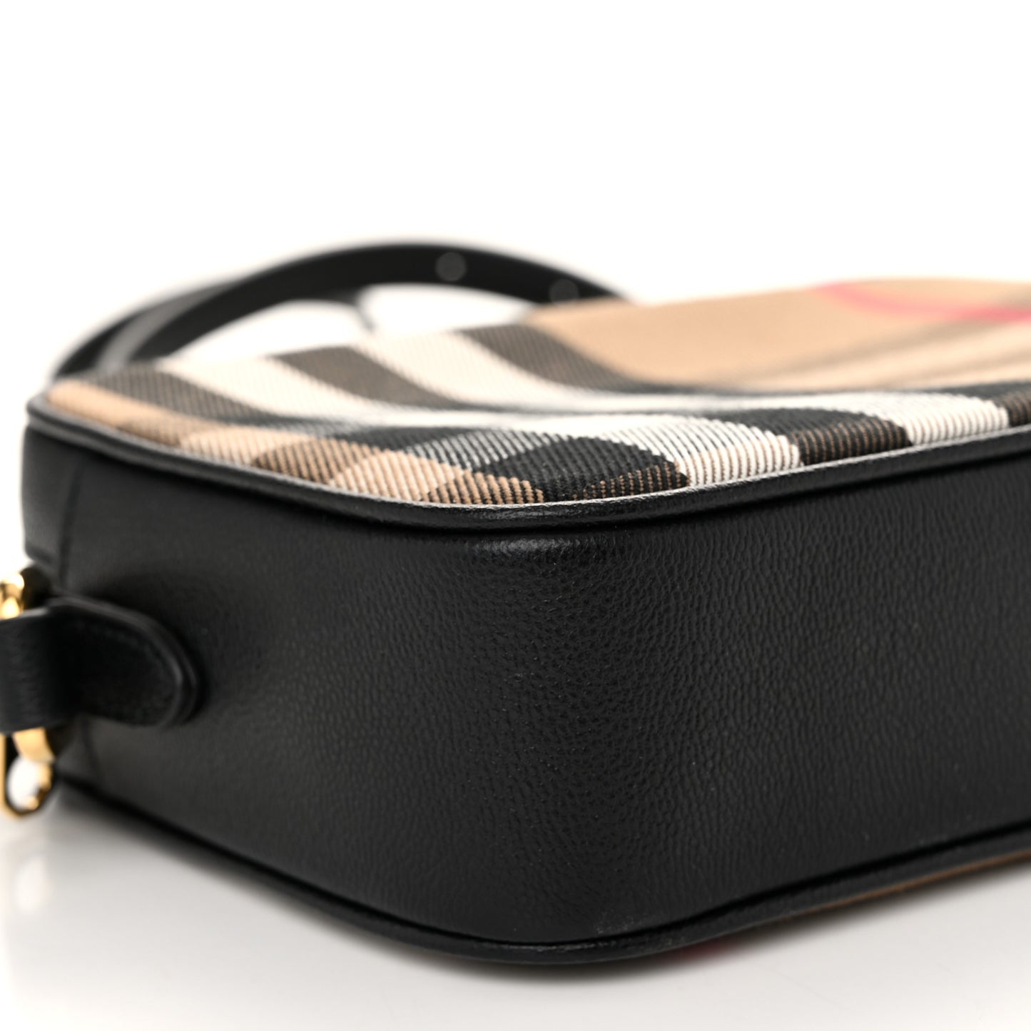 Giant Check Calfskin Small Camera Bag Black