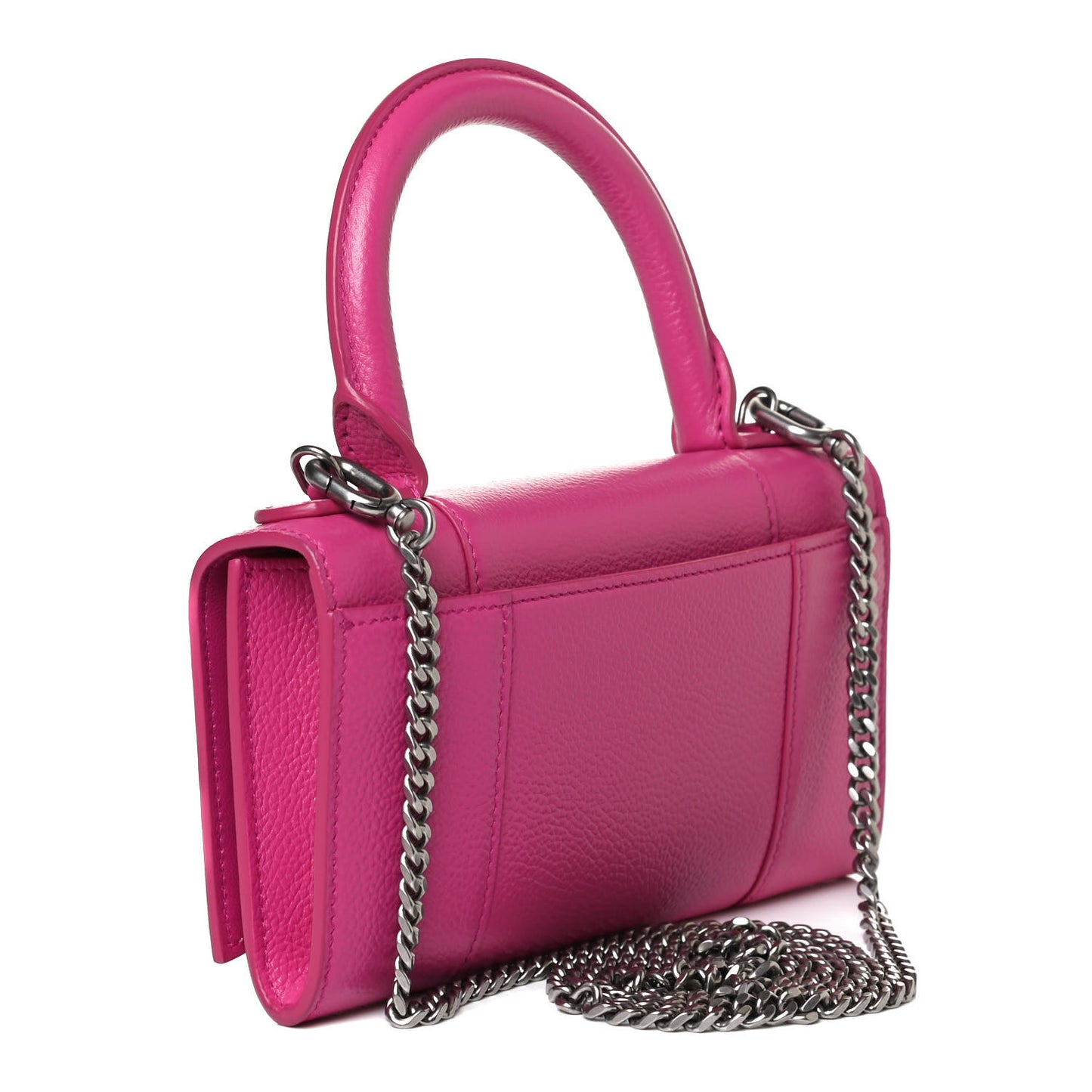 Grained Calfskin Tonal B Hourglass Top Handle Crossbody Phone Holder Fuchsia