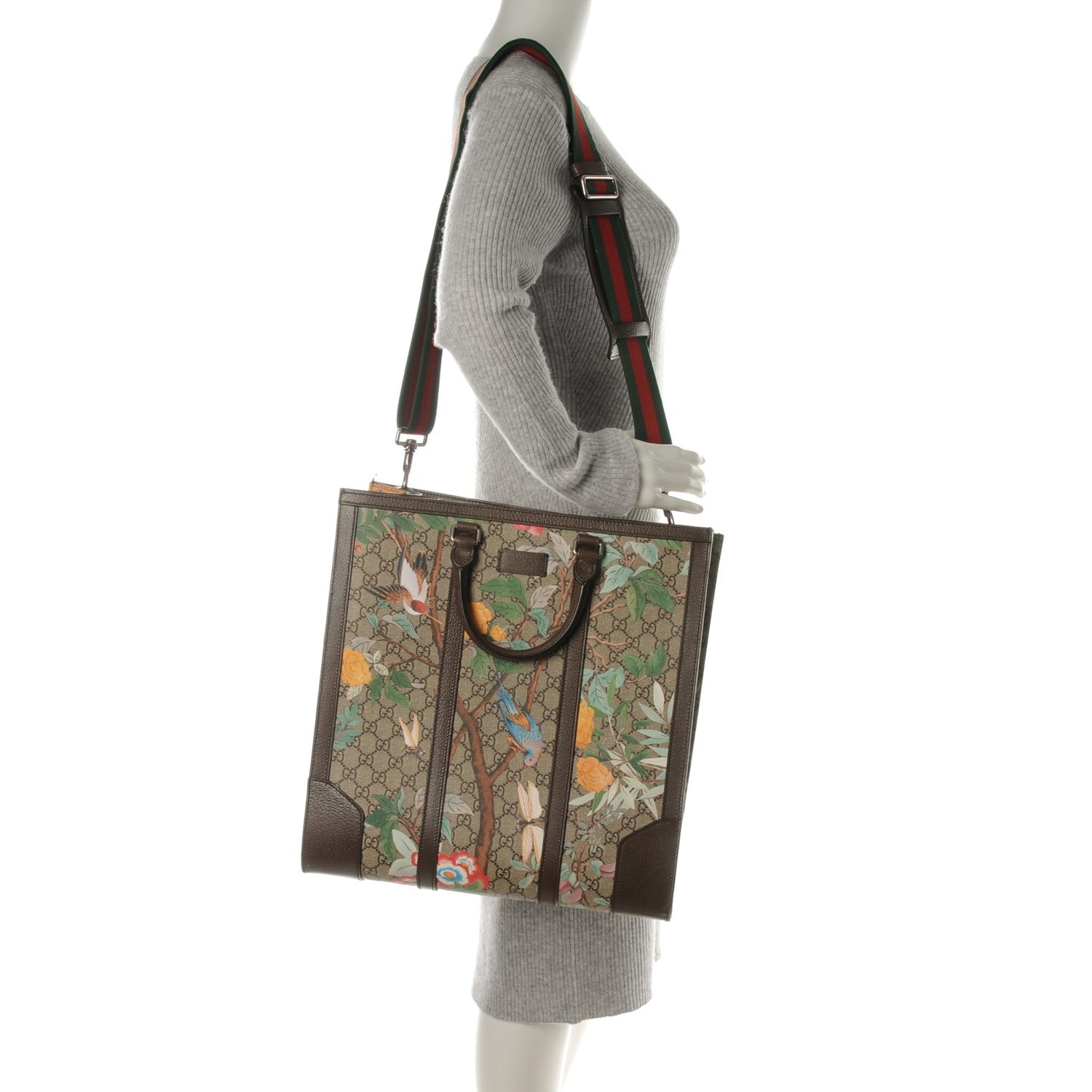 Gucci GG Supreme Monogram Tian Web Vertical Tote Beige Multicolor New Acero 2 of 11