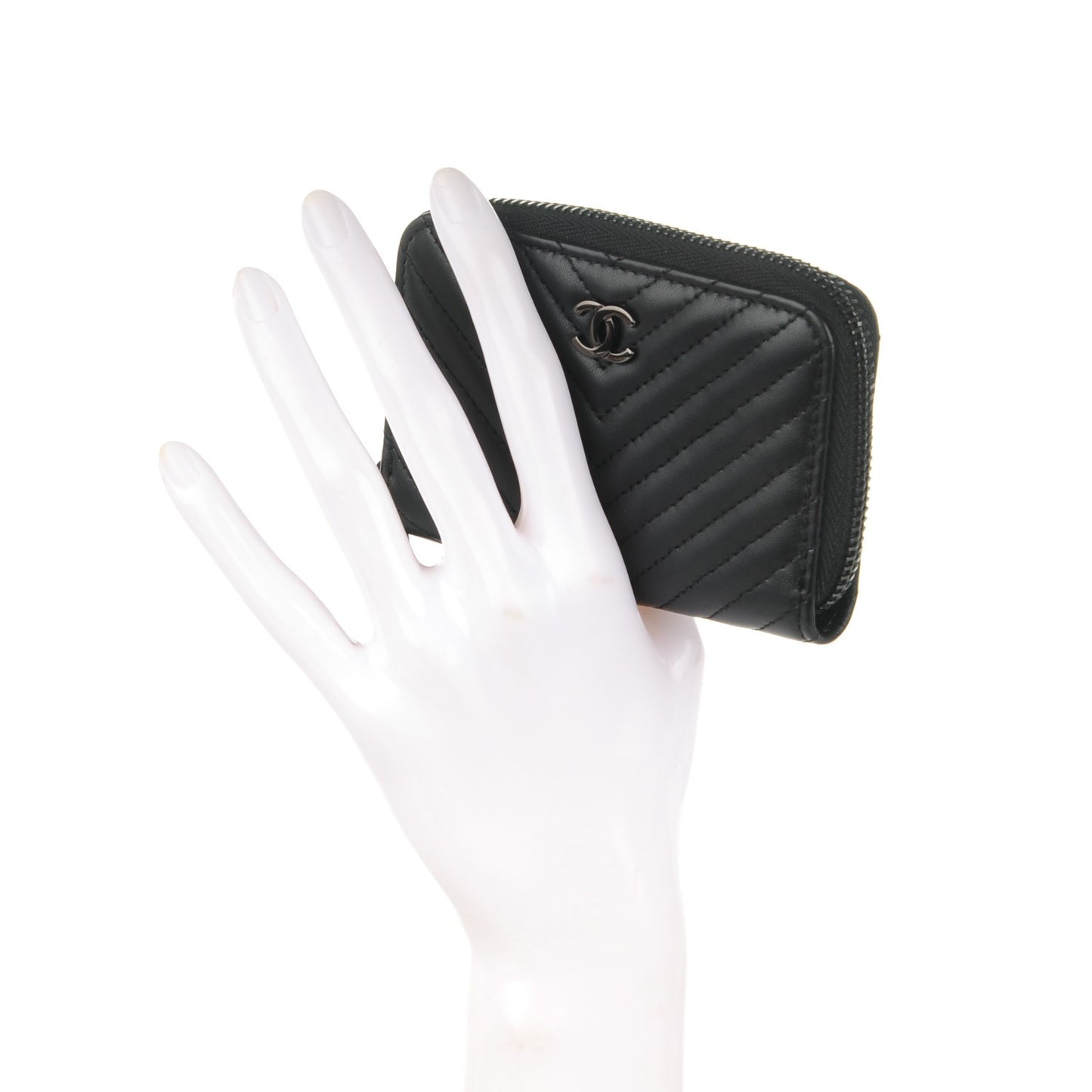 Lambskin Chevron Quilted Zip Around Coin Purse So Black