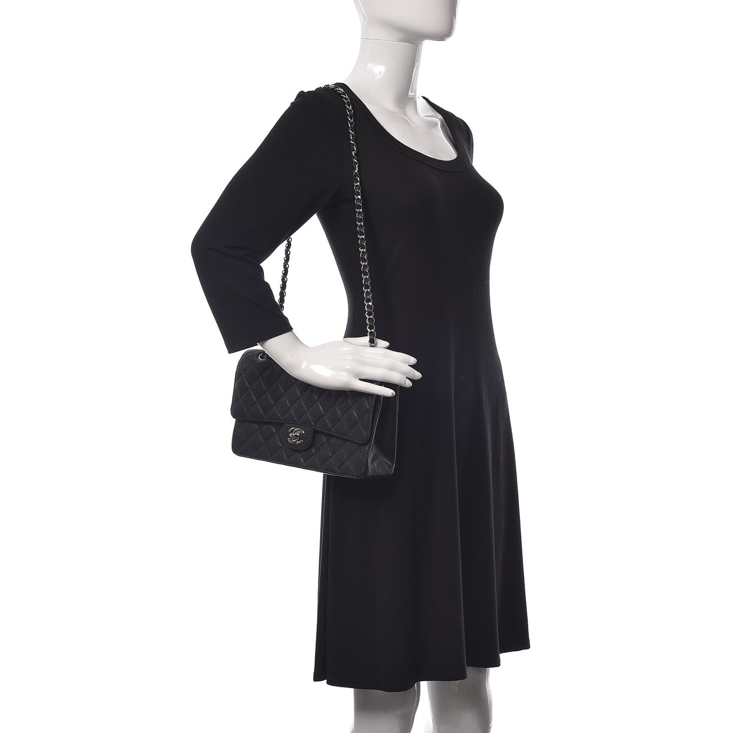 Caviar Quilted Medium Double Flap Black
