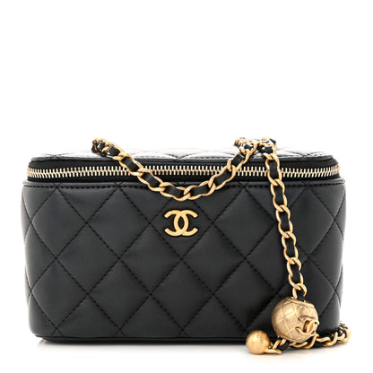 Chanel Lambskin Quilted Pearl Crush Small Vanity Case With Chain Black 1 of 10