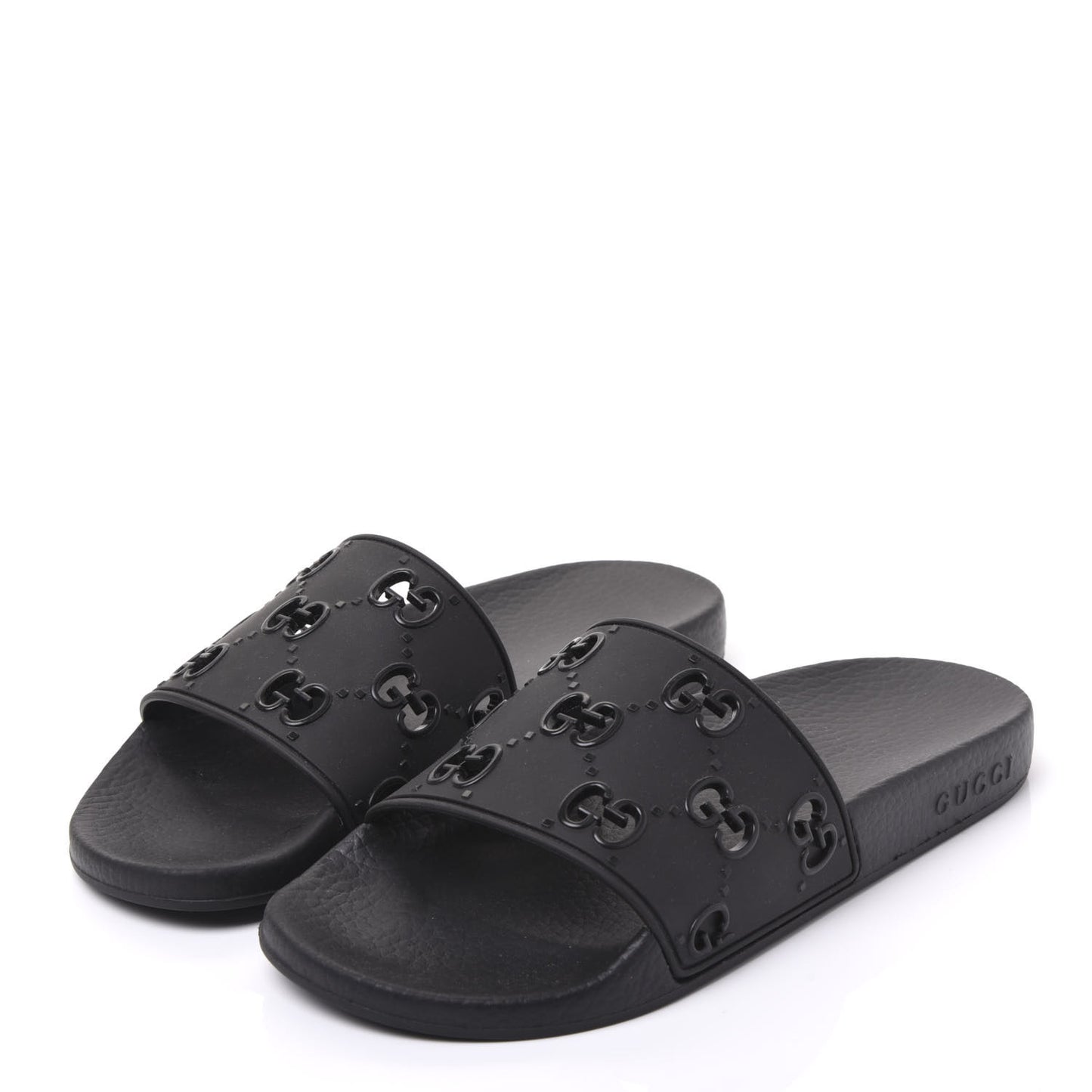 Rubber GG Monogram Perforated Womens Slide Sandals 38 Black