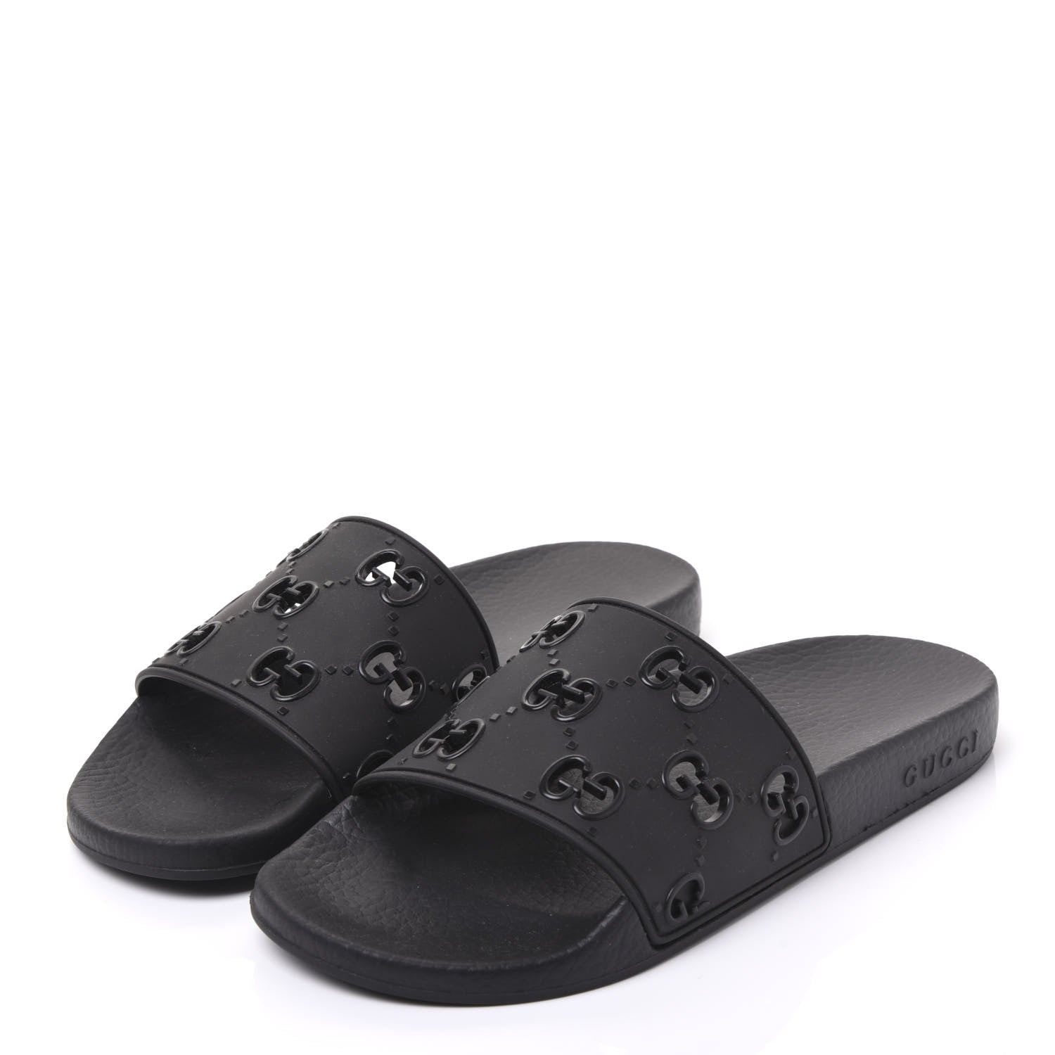 Gucci Rubber GG Monogram Perforated Womens Slide Sandals 38 Black 2 of 7