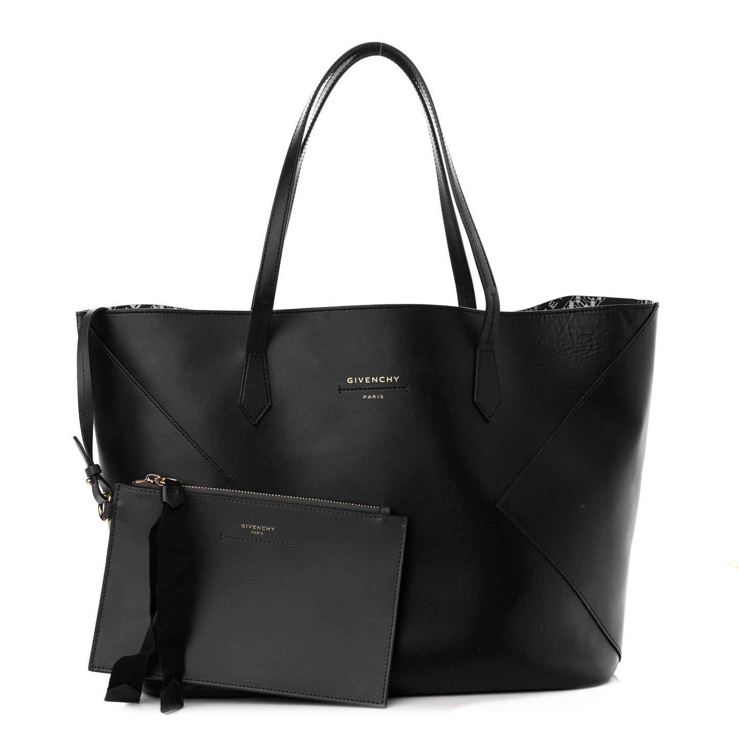 Smooth Calfskin Wing Shopper Tote Black White