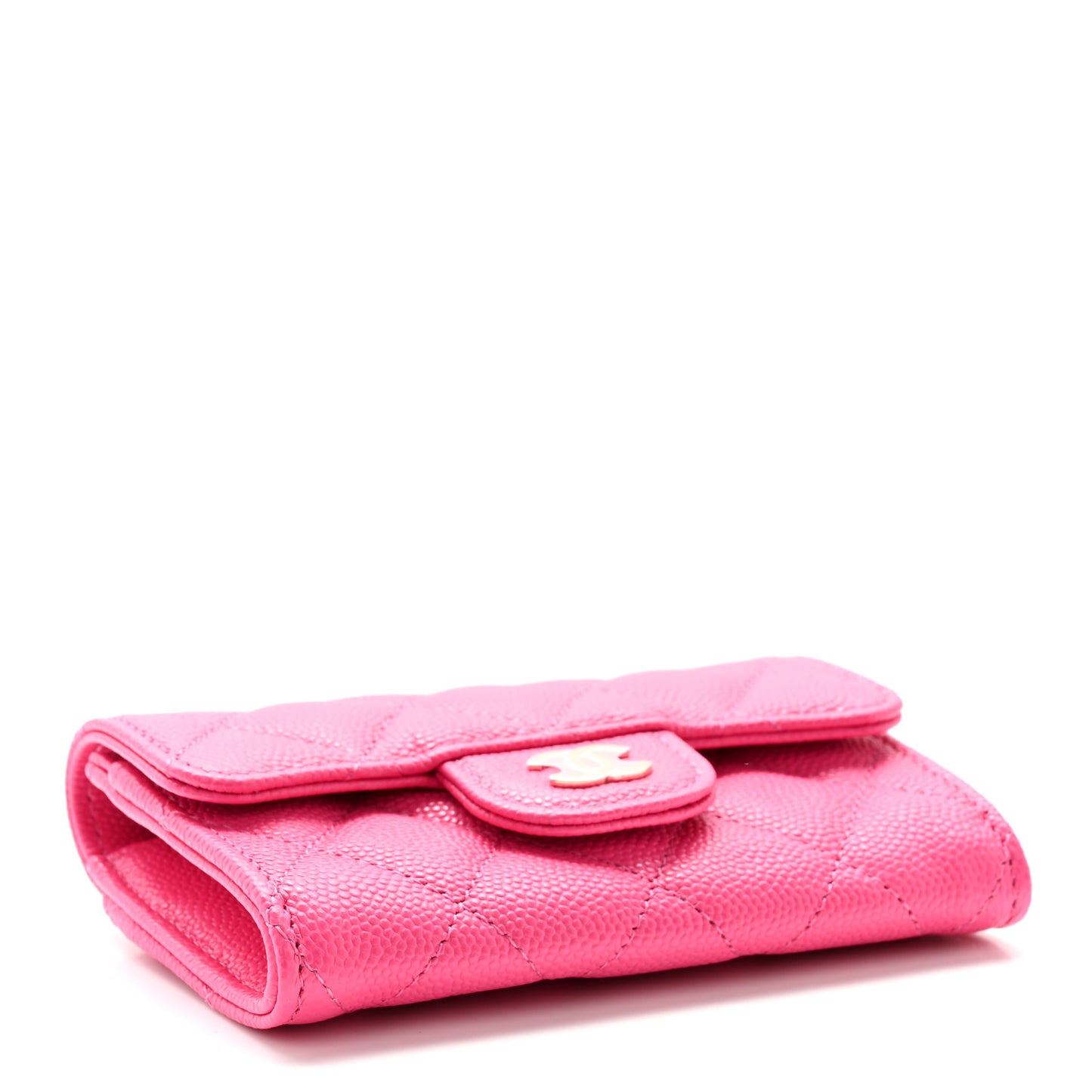 Caviar Quilted Flap Card Holder Wallet Pink