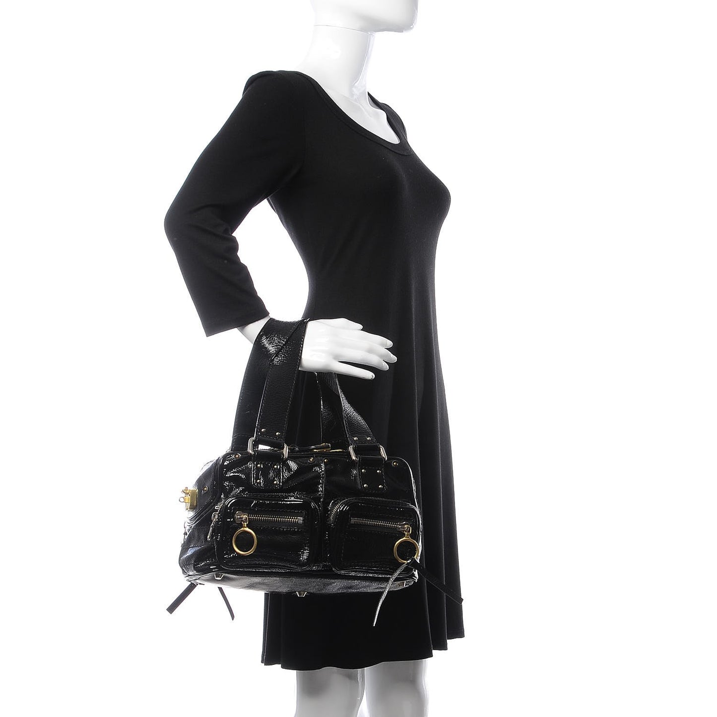 Crinkled Patent Betty Shoulder Bag Black