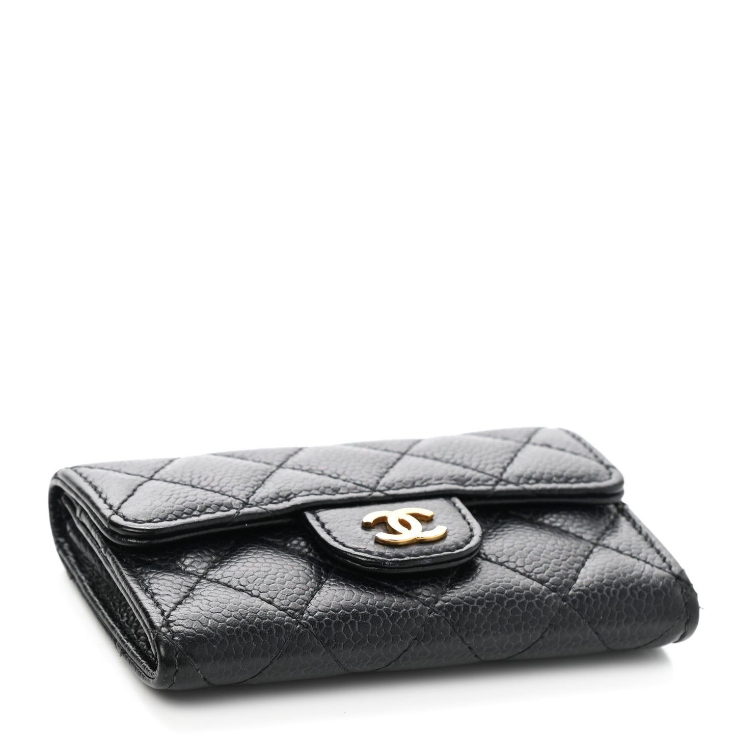Caviar Quilted Flap Card Holder Wallet Black
