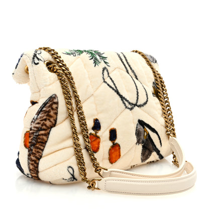 Saint Laurent Terrycloth Summer Print Quilted Small Loulou Puffer Monogram Chain Satchel Multicolor White 2 of 9