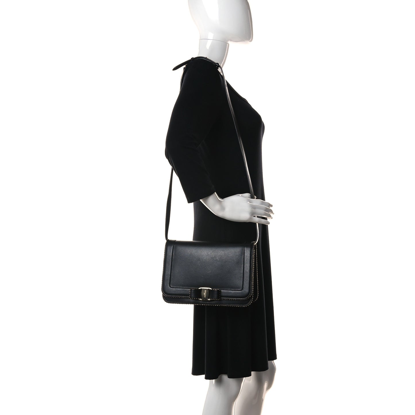 Calfskin Studded Vara Bow Bag Black