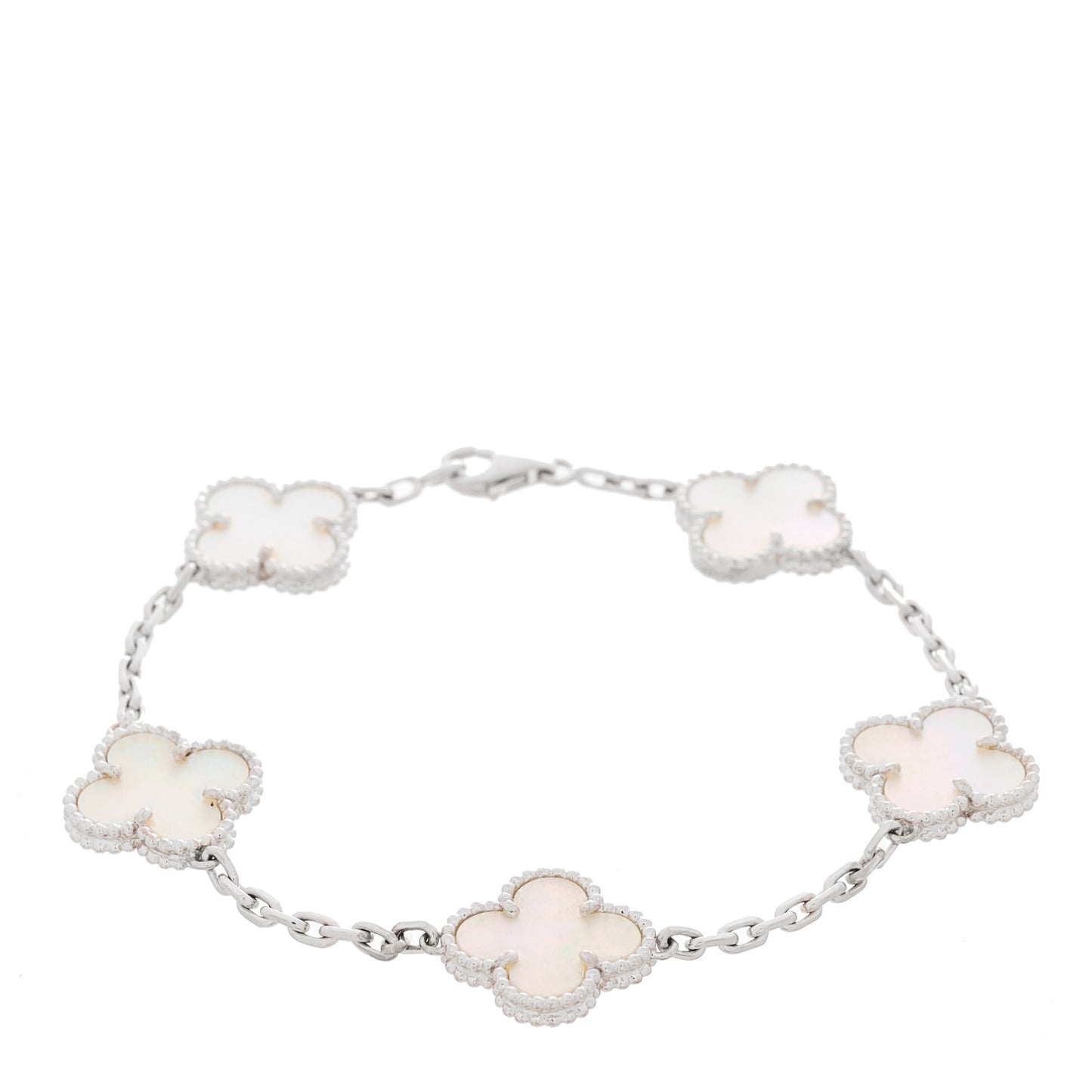 18K White Gold Mother of Pearl 5 Motifs Vintage Alhambra Bracelet