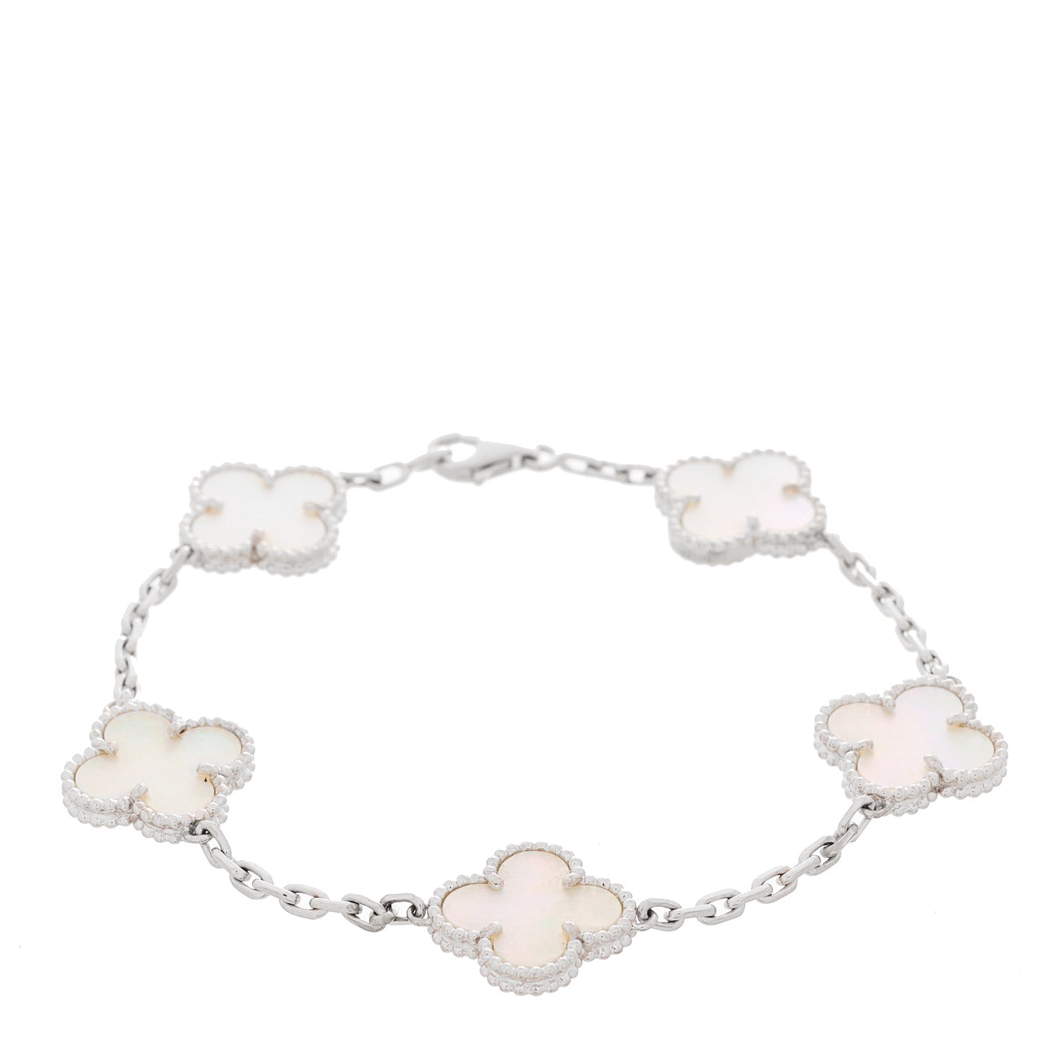 Van Cleef & Arpels 18K White Gold Mother of Pearl 5 Motifs Vintage Alhambra Bracelet 1 of 4