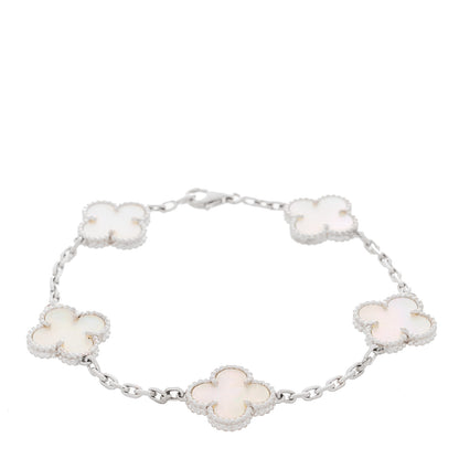 Van Cleef & Arpels 18K White Gold Mother of Pearl 5 Motifs Vintage Alhambra Bracelet 1 of 4