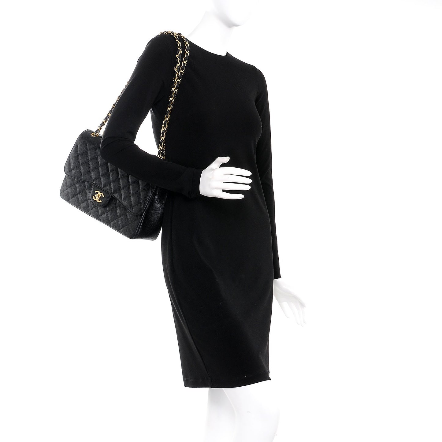 Caviar Quilted Jumbo Double Flap Black