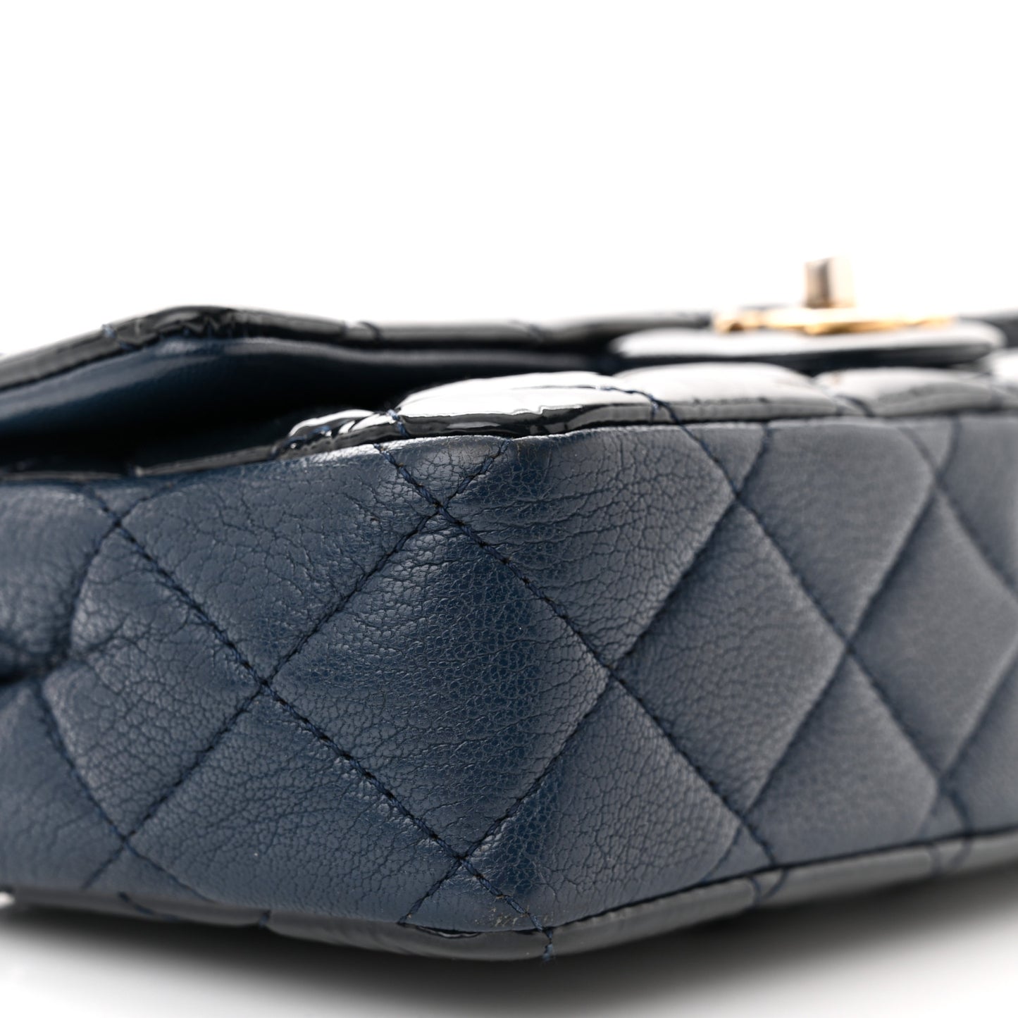 Patent Goatskin Quilted Small CC Eyelet Flap Blue
