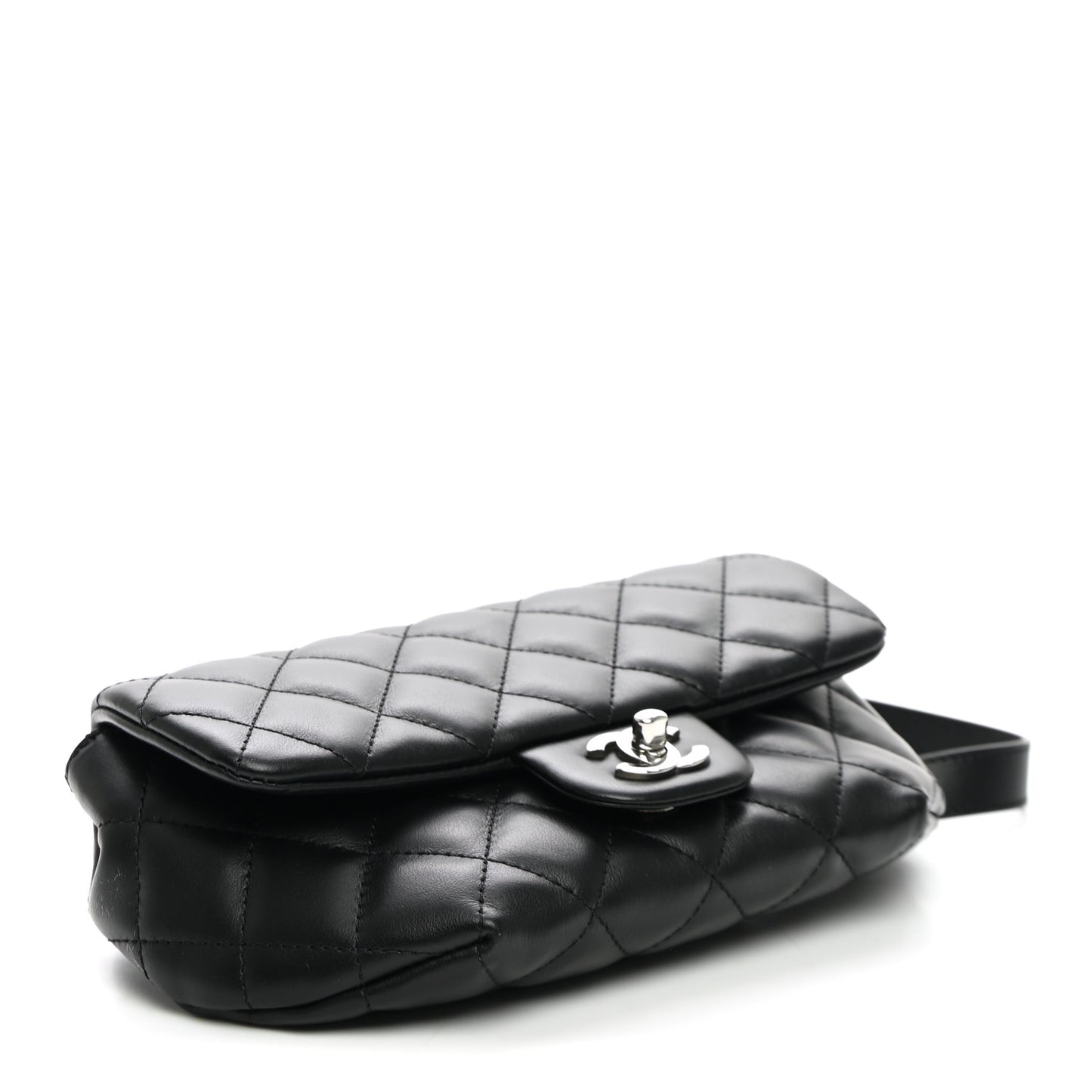 Calfskin Quilted CC Uniform Flap Belt Bag Black