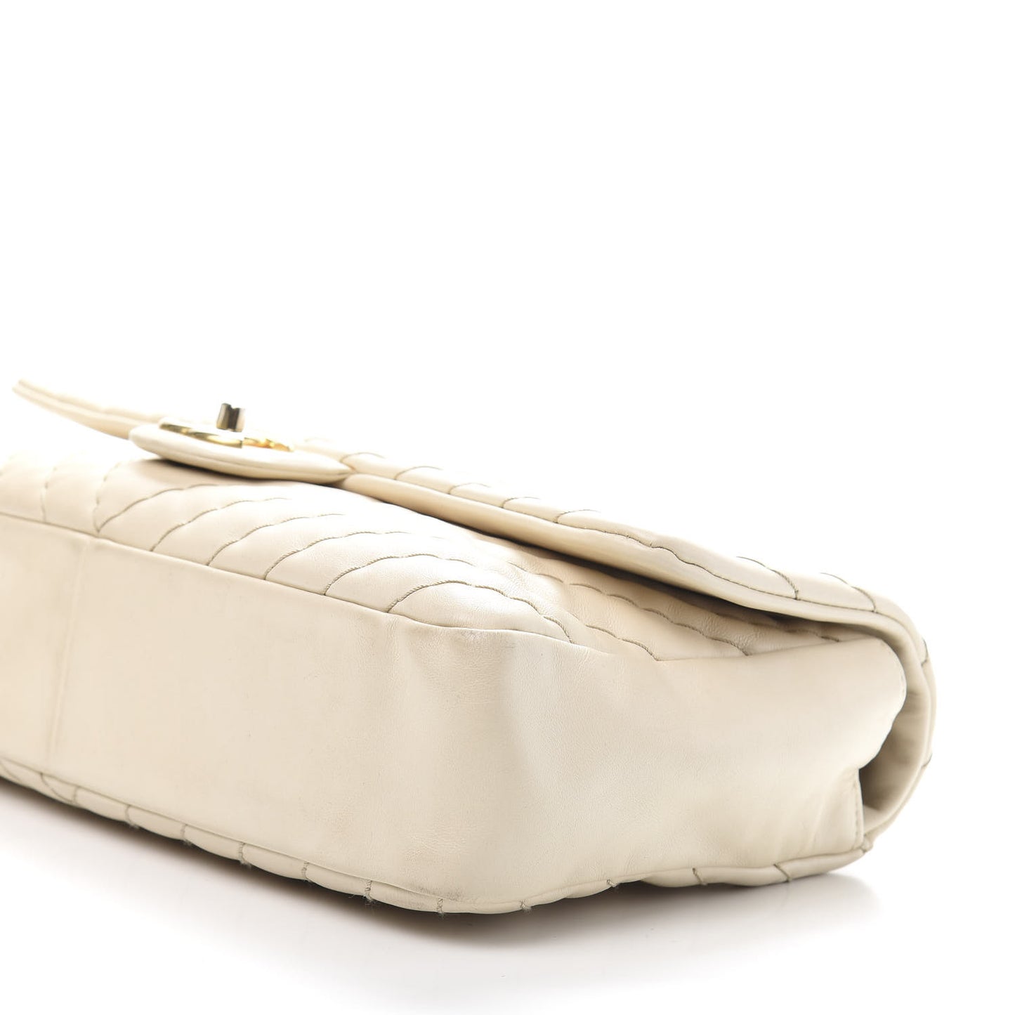 Calfskin Surpique Chevron Large Flap Beige