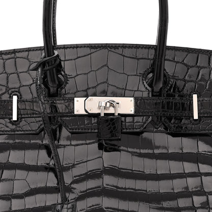 Hermes Shiny Niloticus Crocodile Birkin 30 Black 8 of 13