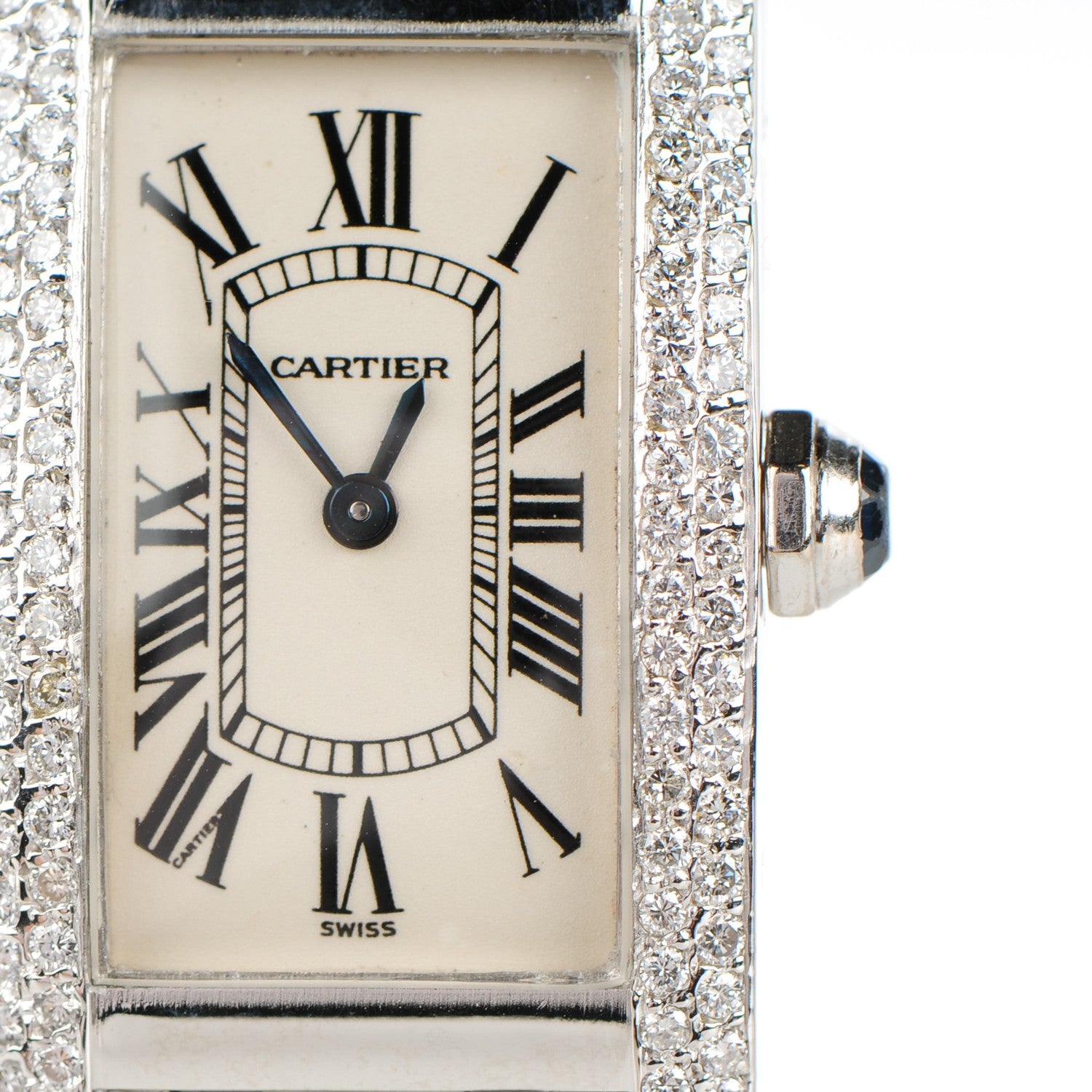 Cartier 18K White Gold Diamond Bezel 19mm Tank Americaine Quartz Watch 5 of 10