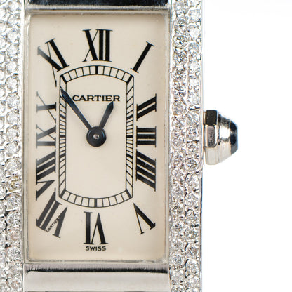 Cartier 18K White Gold Diamond Bezel 19mm Tank Americaine Quartz Watch 5 of 10