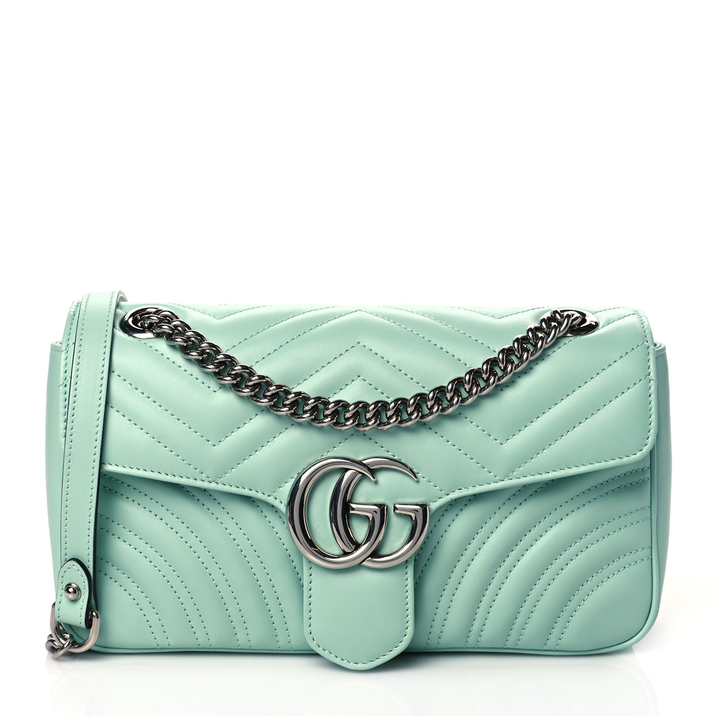 Calfskin Matelasse Small GG Marmont Shoulder Bag Water Green