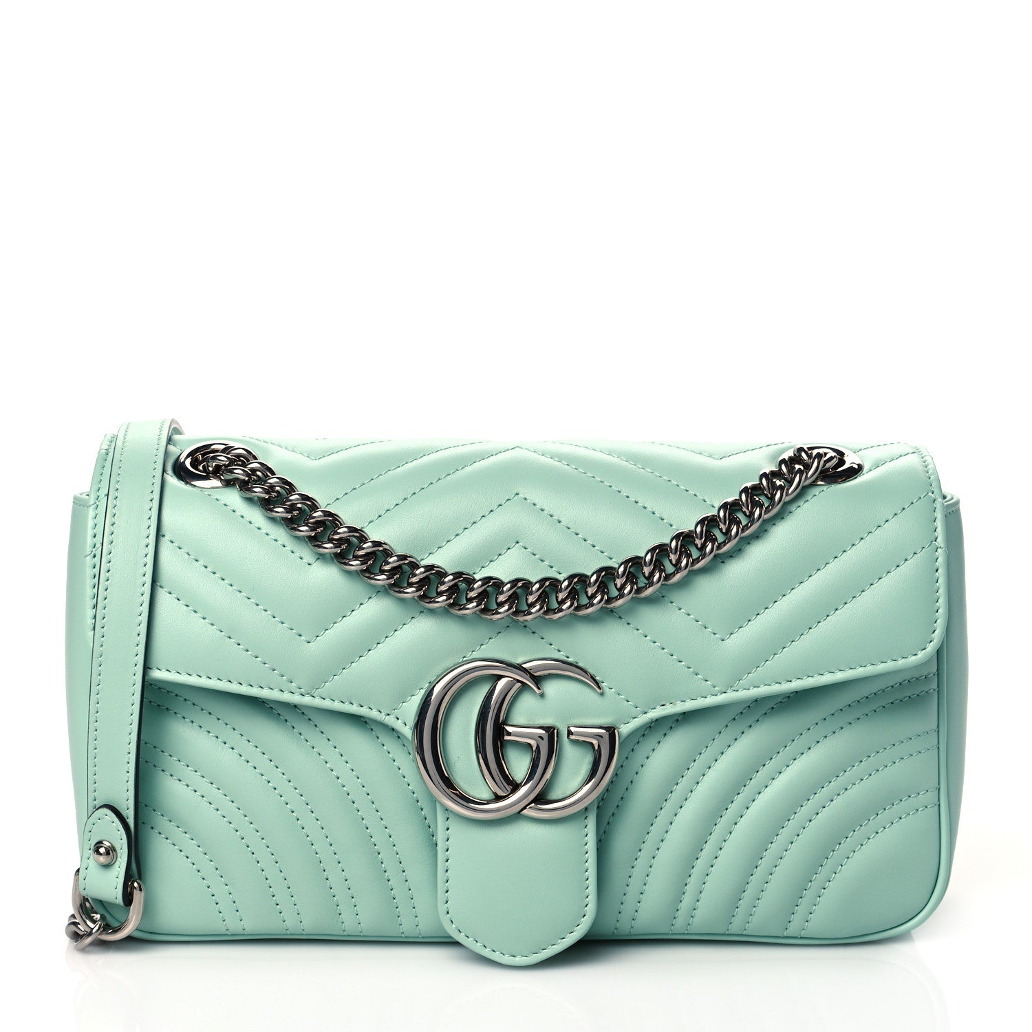 Gucci Calfskin Matelasse Small GG Marmont Shoulder Bag Water Green 1 of 11