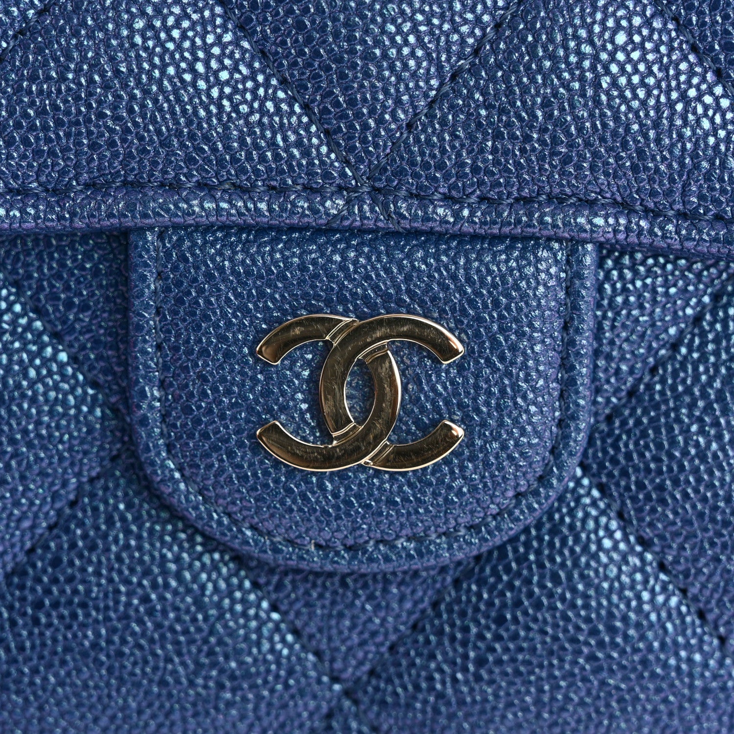 Chanel Iridescent Caviar Quilted Large Gusset Flap Wallet Dark Blue 9 of 10