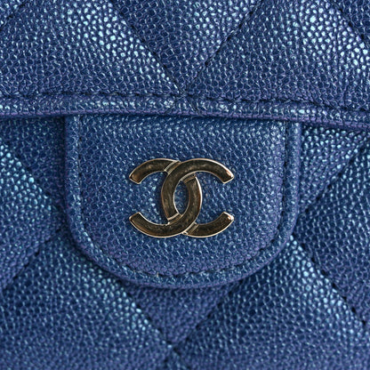 Chanel Iridescent Caviar Quilted Large Gusset Flap Wallet Dark Blue 9 of 10