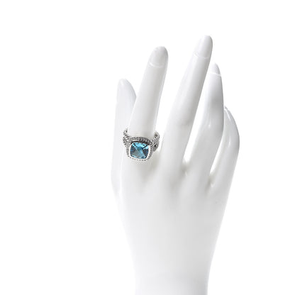 David Yurman Sterling Silver Diamond Blue Topaz 11mm Albion Ring 60 9 2 of 5