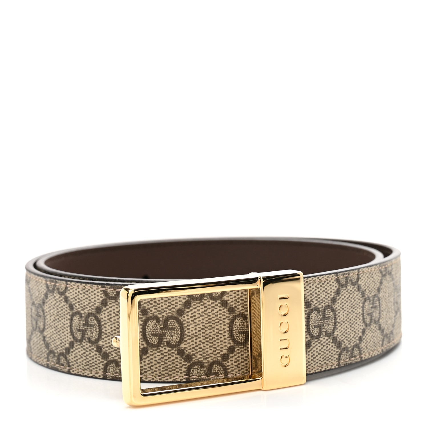 Gucci Supreme Monogram Calfskin Rectangular Belt 80 32 Brown 1 of 5