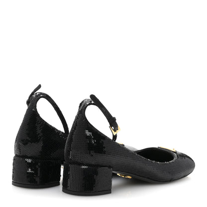 Prada Sequin Triangle Pumps 37.5 Black 5 of 11