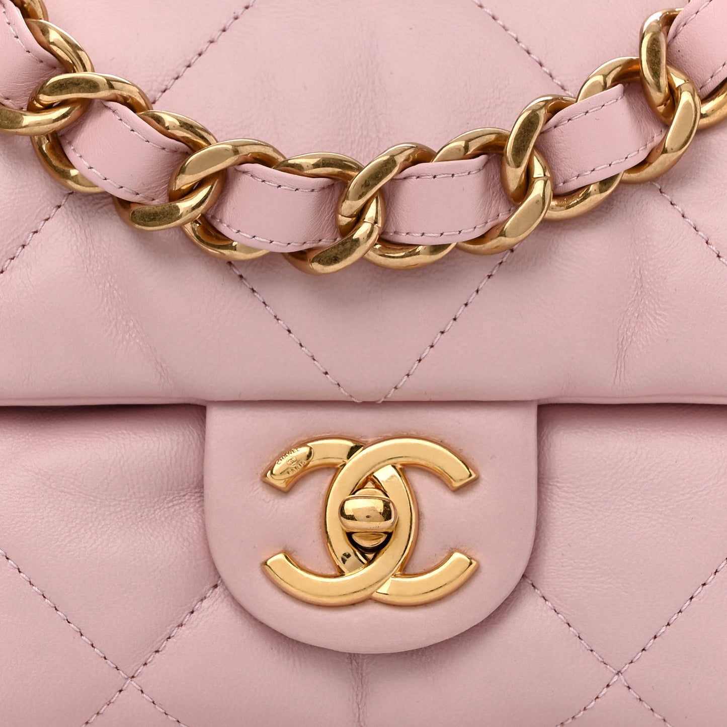 Lambskin Quilted Small Chain Top Handle Flap Rose Clair