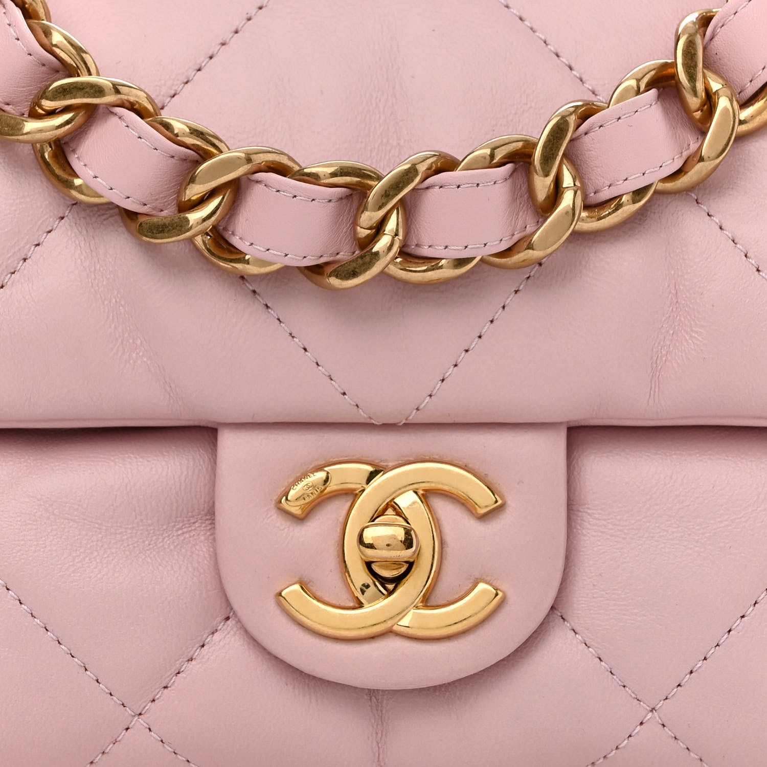 Chanel Lambskin Quilted Small Chain Top Handle Flap Rose Clair 9 of 15