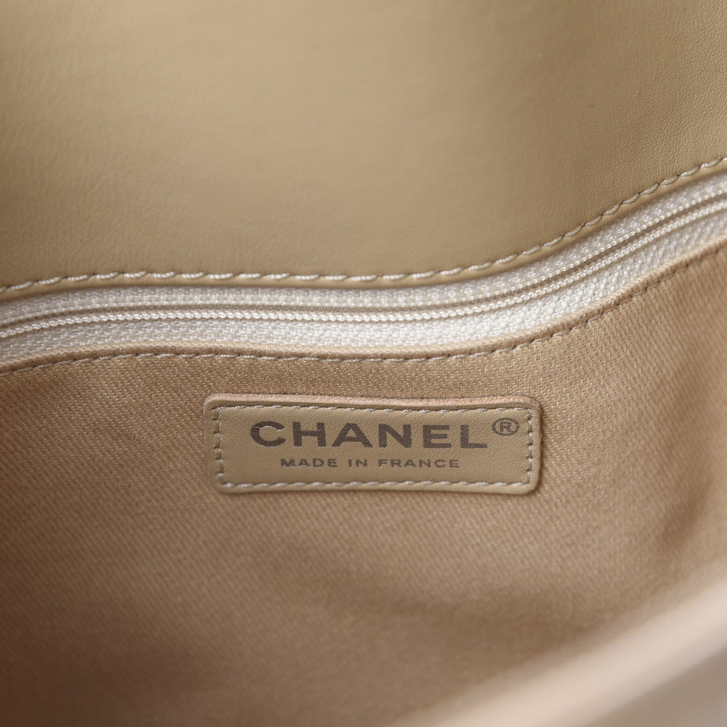 Patent Calfskin Quilted Shopping Tote Beige