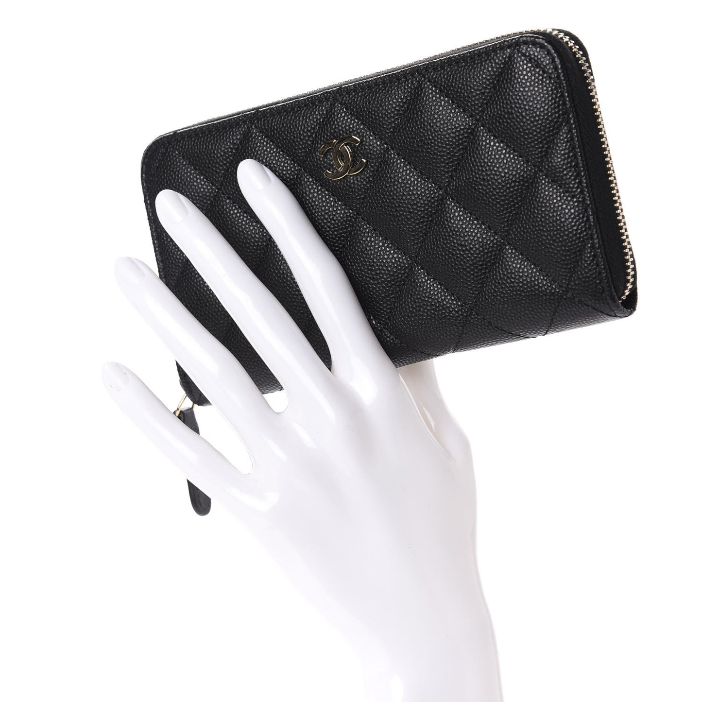 Caviar Quilted Small Zip Around Wallet Black