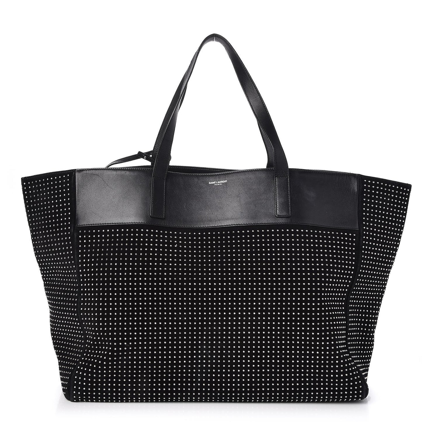 Calfskin Suede Studded Reversible East West Shopping Tote Black
