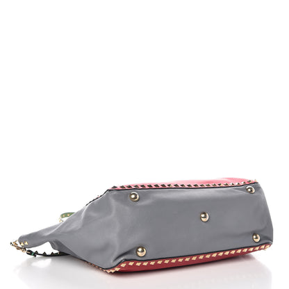 Valentino Garavani Vitello Colorblock Medium Rockstud Tote Deep Rose Clover Grey Scarlet 5 of 14
