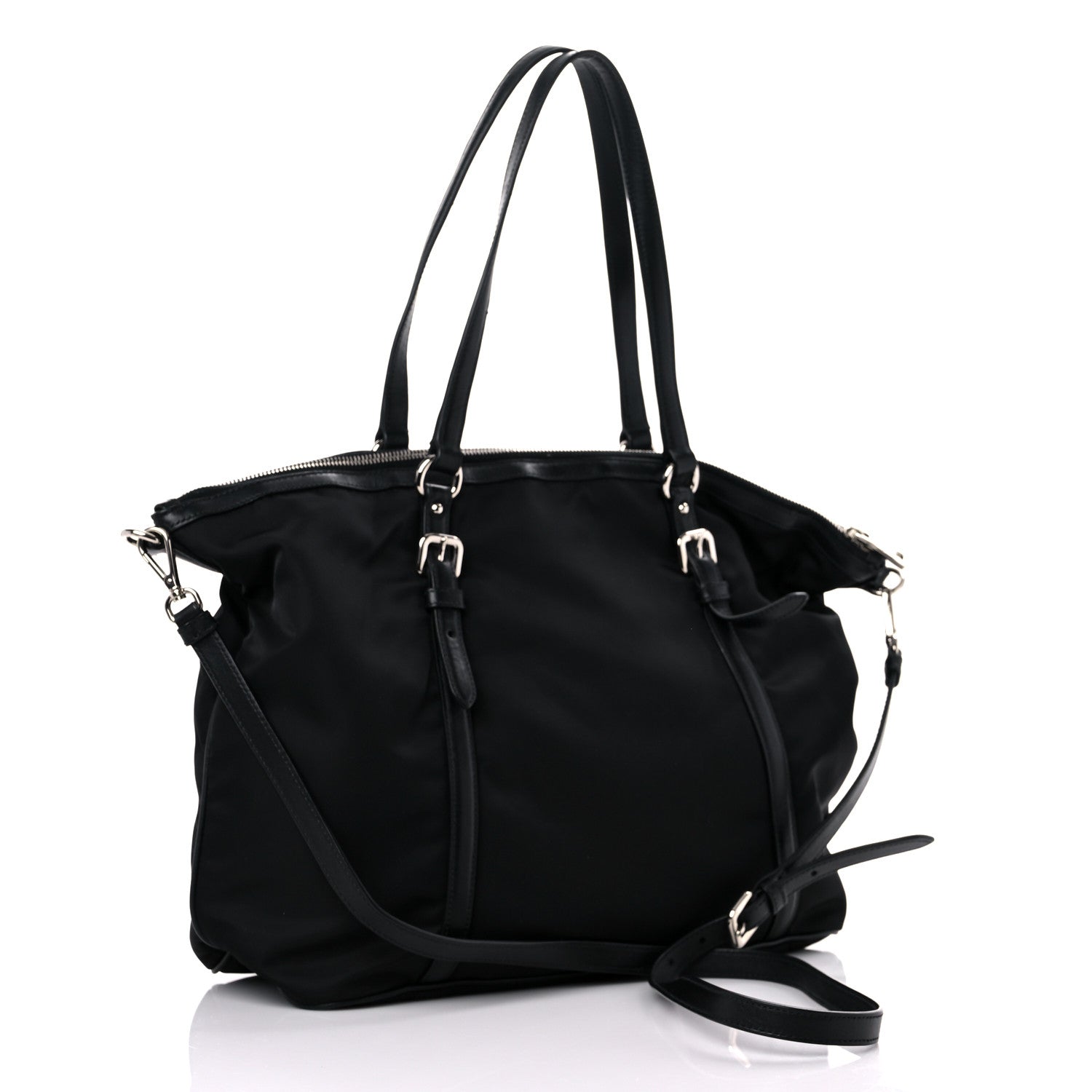Prada Tessuto Nylon Calfskin Shopping Tote Black 2 of 12