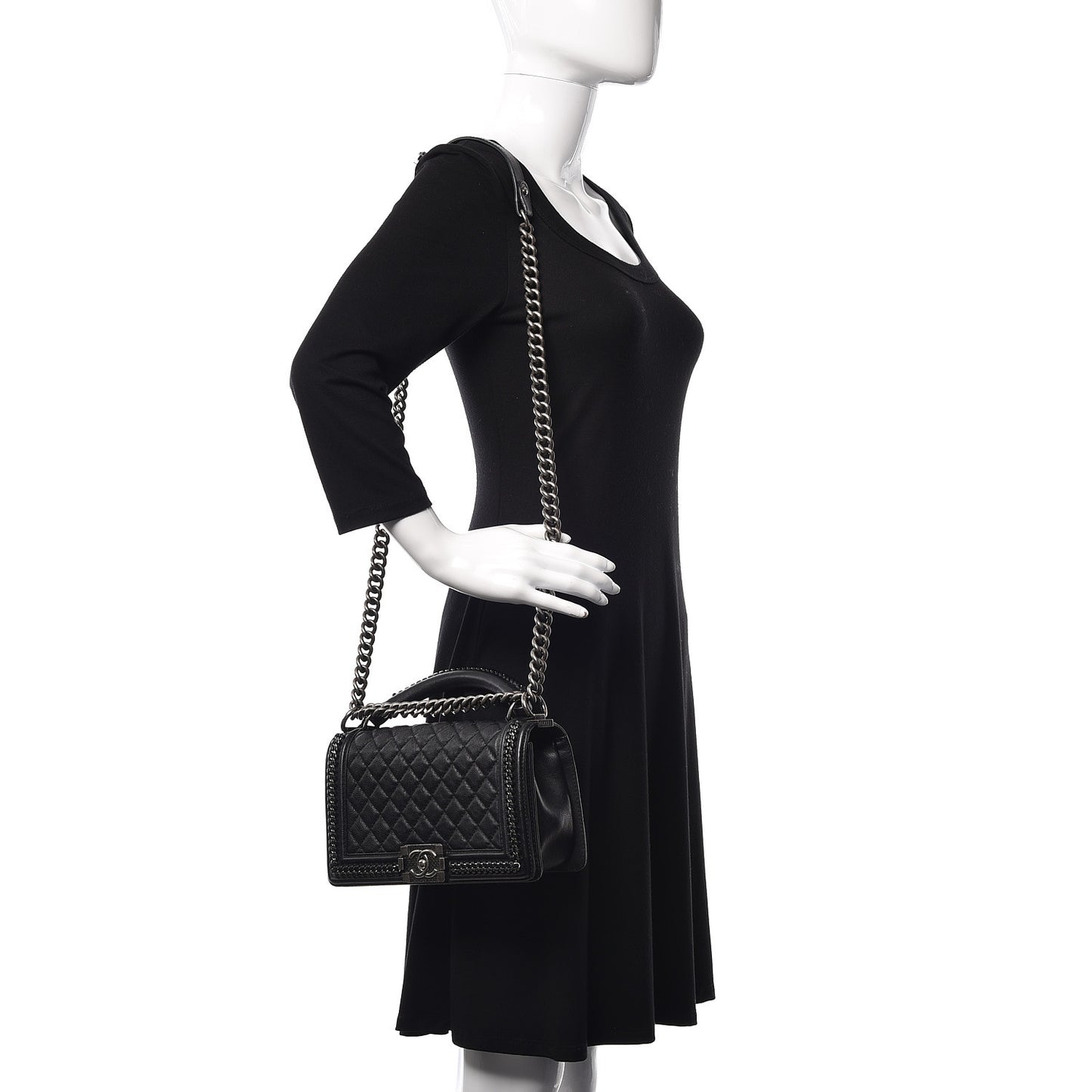 Calfskin Quilted Medium Boy Top Handle Flap Black
