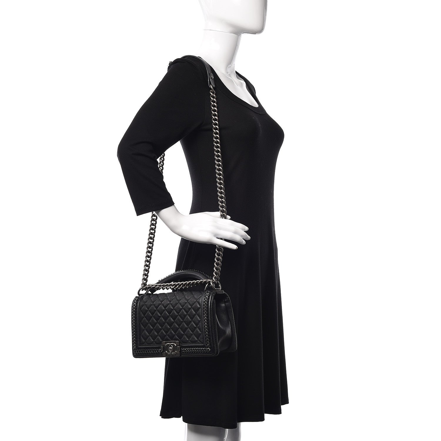 Chanel Calfskin Quilted Medium Boy Top Handle Flap Black 2 of 13