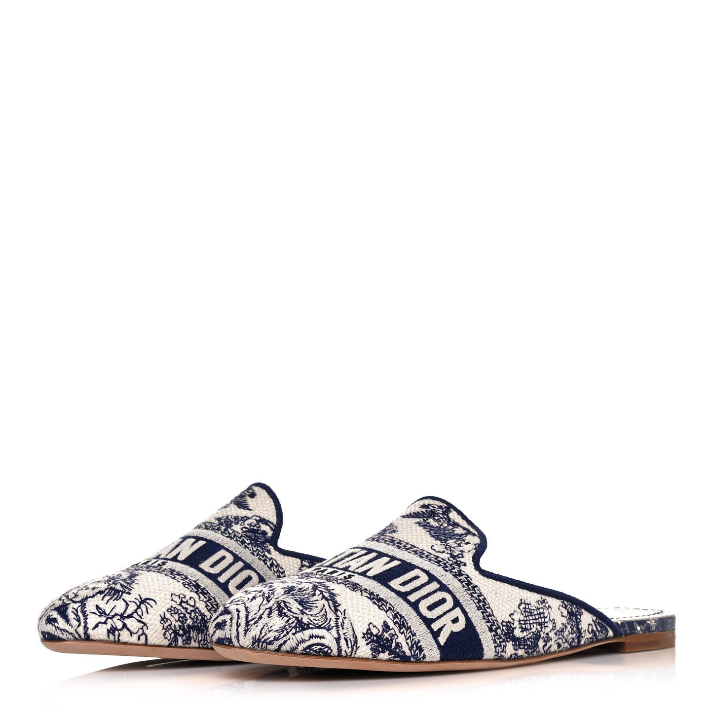 Canvas Cotton Embroidered Dioriviera Mules 40 Blue